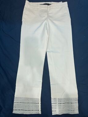 Ann Taylor White Eyelet-Hem women Cropped Pants, Ankle